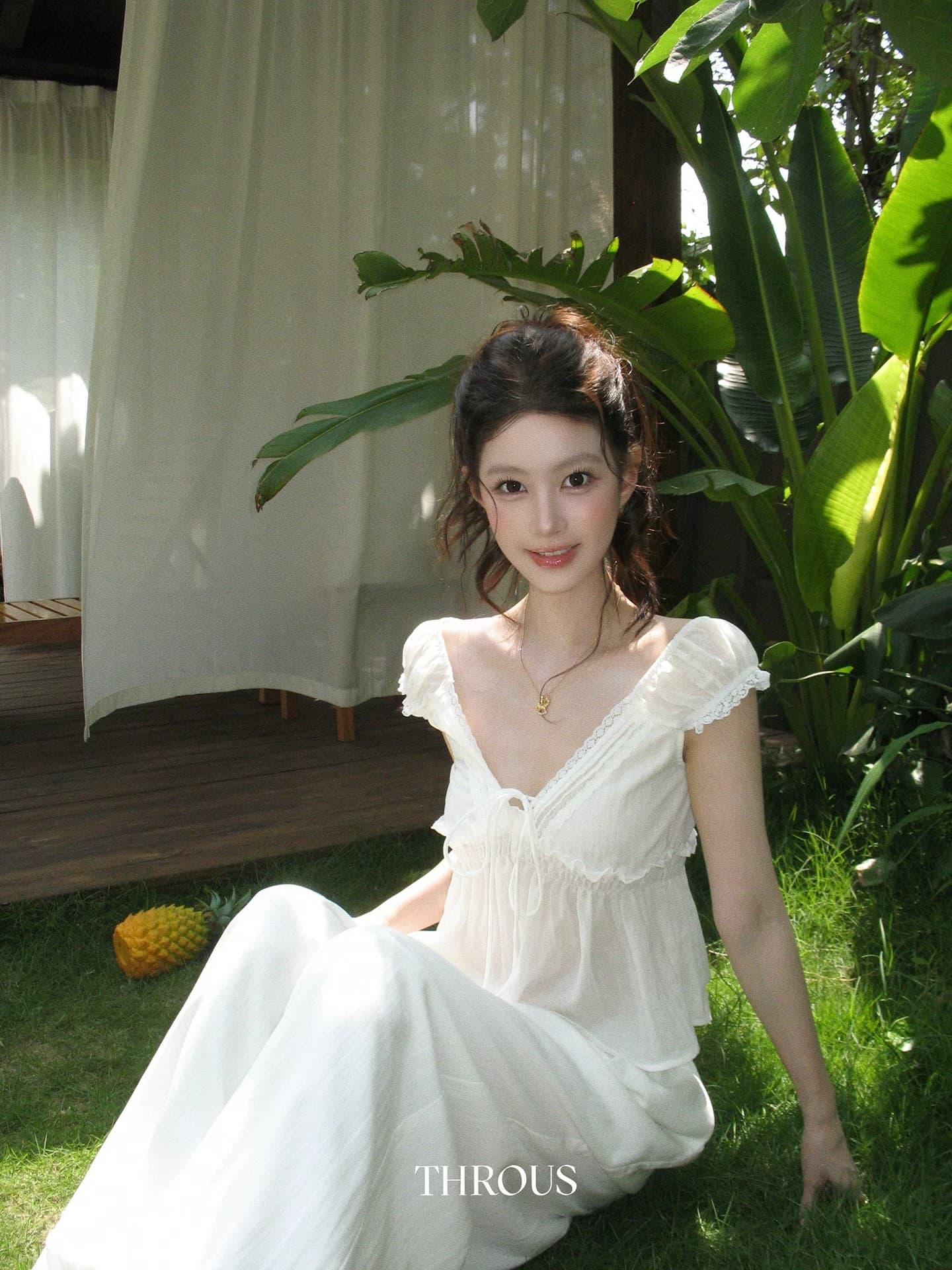 감사합니다. 아니요 고기 V넥 프릴 거품 소매 티셔츠 여성 여름 부드러운 바람 몸매 가꾸기 슬림해 보이는 캐주얼 다용도 맨위 상세 이미지 5