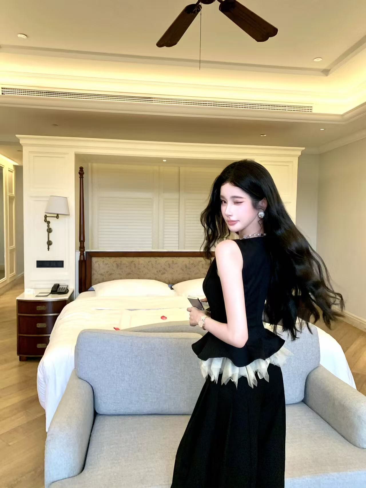jennie 생일 착용 가져 가라. barbchill10 자르다 조각 무거운 작업 조끼 넓은 다리 캐주얼 바지 이미지 4