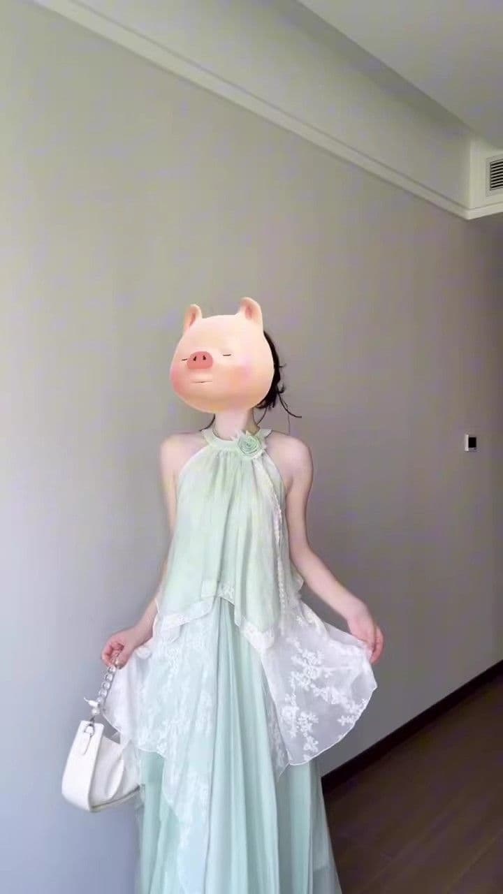 슈퍼 요정 휴가 바람 오프숄더 행침 목 드레스 여름 한 부서 순수한 욕망 레이스 조각 불규칙 레이스 롱 스커트 여성 이미지 4