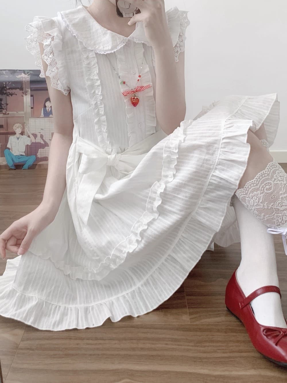 수수께끼 토끼 소녀 첫사랑 센스 샤오 바이 치마 오리지널 달콤한 자매 소녀 달콤함 레이스 작은 날다 소매 여름 드레스 상세 이미지 14