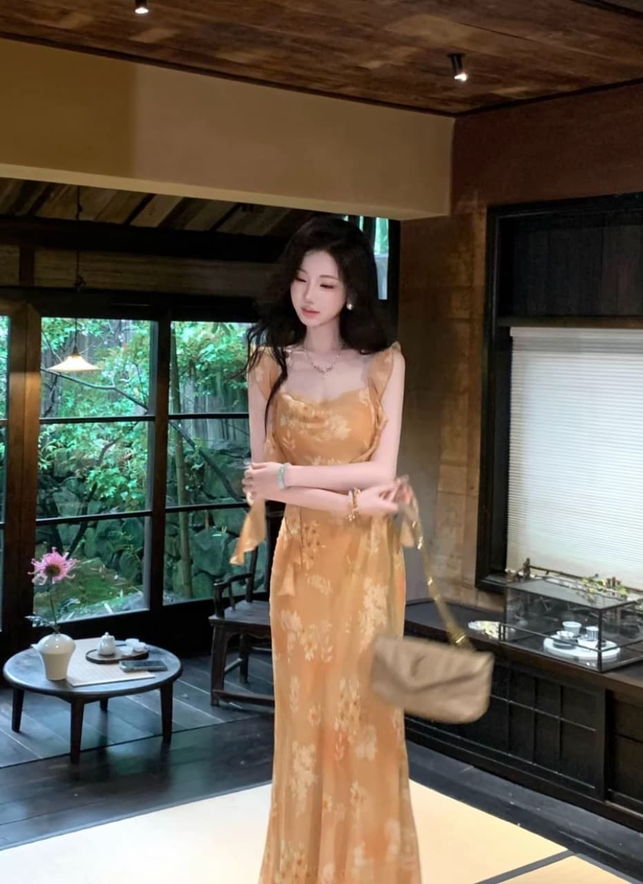sun 우아한 조 春水 응축수 여름 Feifei 소매 원피스 프릴 쉬폰 프린트 원피스 점프 슈트 미니 스커트 이미지 2