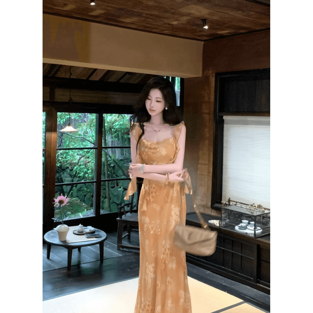 sun 우아한 조 春水 응축수 여름 Feifei 소매 원피스 프릴 쉬폰 프린트 원피스 점프 슈트 미니 스커트 이미지 5