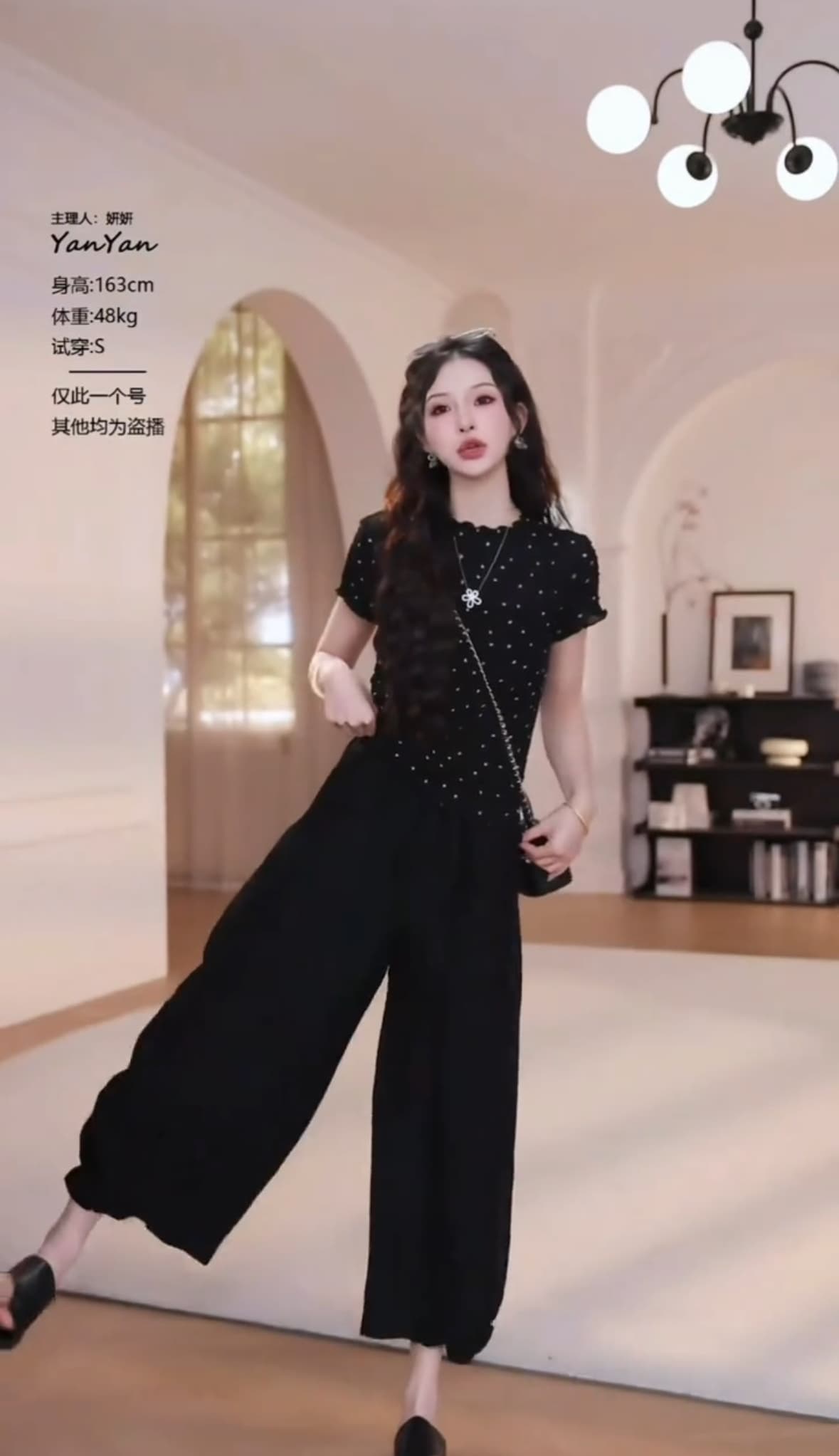 갈색 설탕 도트 무늬 2026 여름 작은 대중 디자인 센스 도트 무늬 레이스 반팔 티셔츠 세트 상세 이미지 5