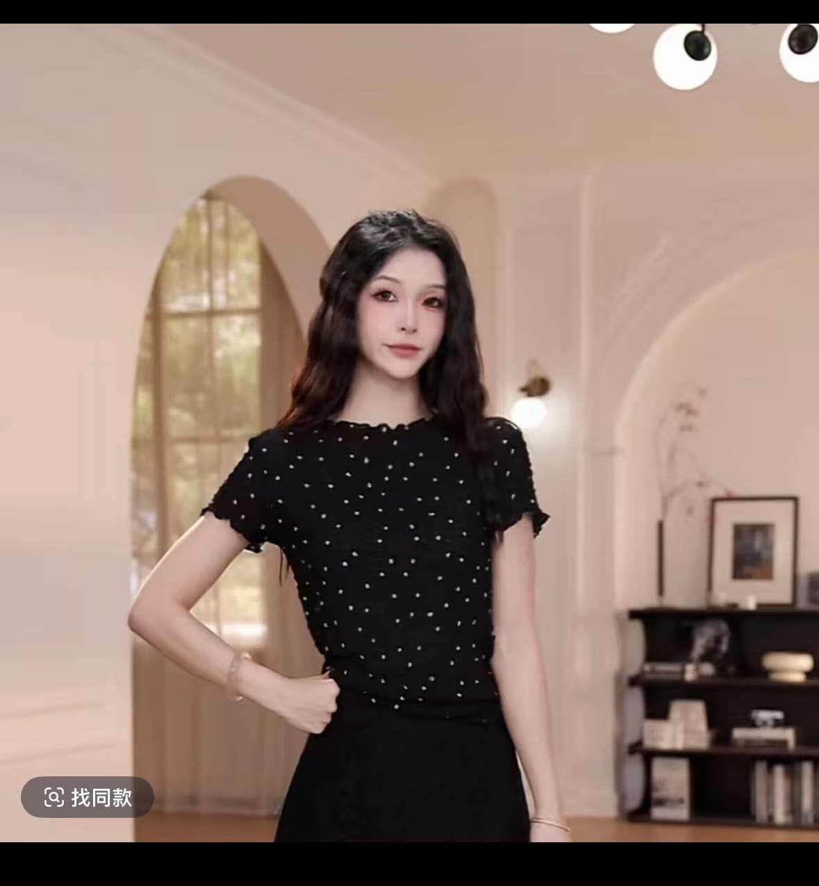 갈색 설탕 도트 무늬 2026 여름 작은 대중 디자인 센스 도트 무늬 레이스 반팔 티셔츠 세트 상세 이미지 8