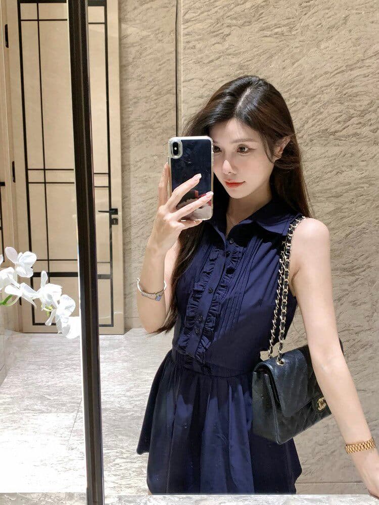 프랑스식 순수한 욕망 바람 고급 센스 셔츠 드레스 아이들 디자인 센스 허리 수축 품격 민소매 조끼 미니 스커트 여름 상세 이미지 2