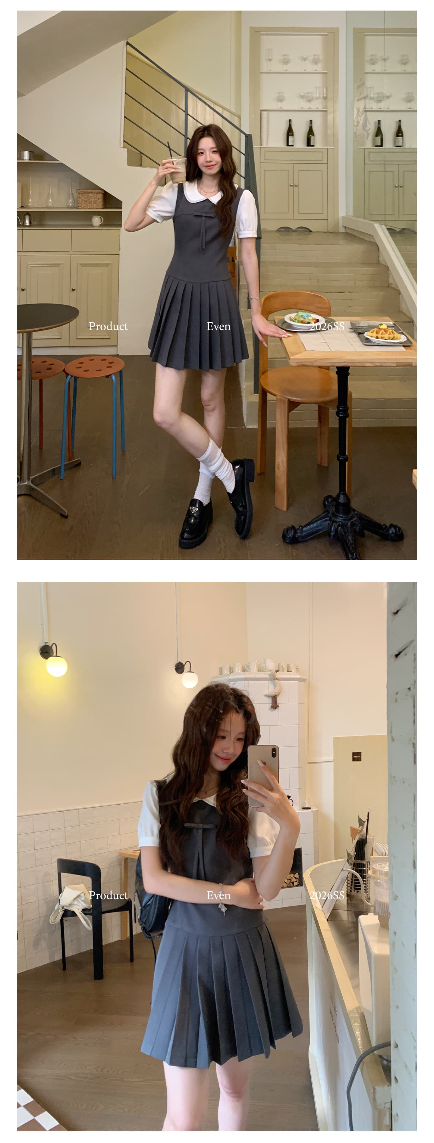 even 하나 원자바오 m1u 부서 작은 乖離 한 부서 높음 지혜 페이크 레이어드 드레스 플리츠 허리 수축 연령 감소 미니 스커트 여름 상세 이미지 7