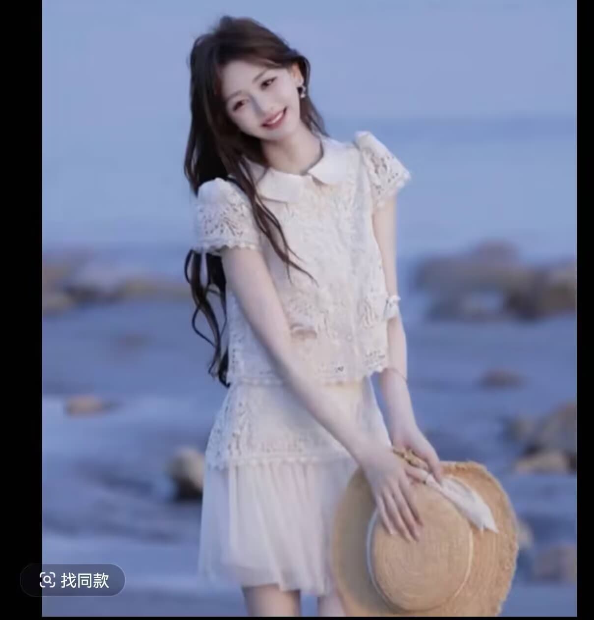 프랑스식 부드러운 바람 세트 여성 2026 여름 새로운 레이스 베이비 칼라 연령 감소 맨위 반신 스커트 투피스 세트 상세 이미지 1