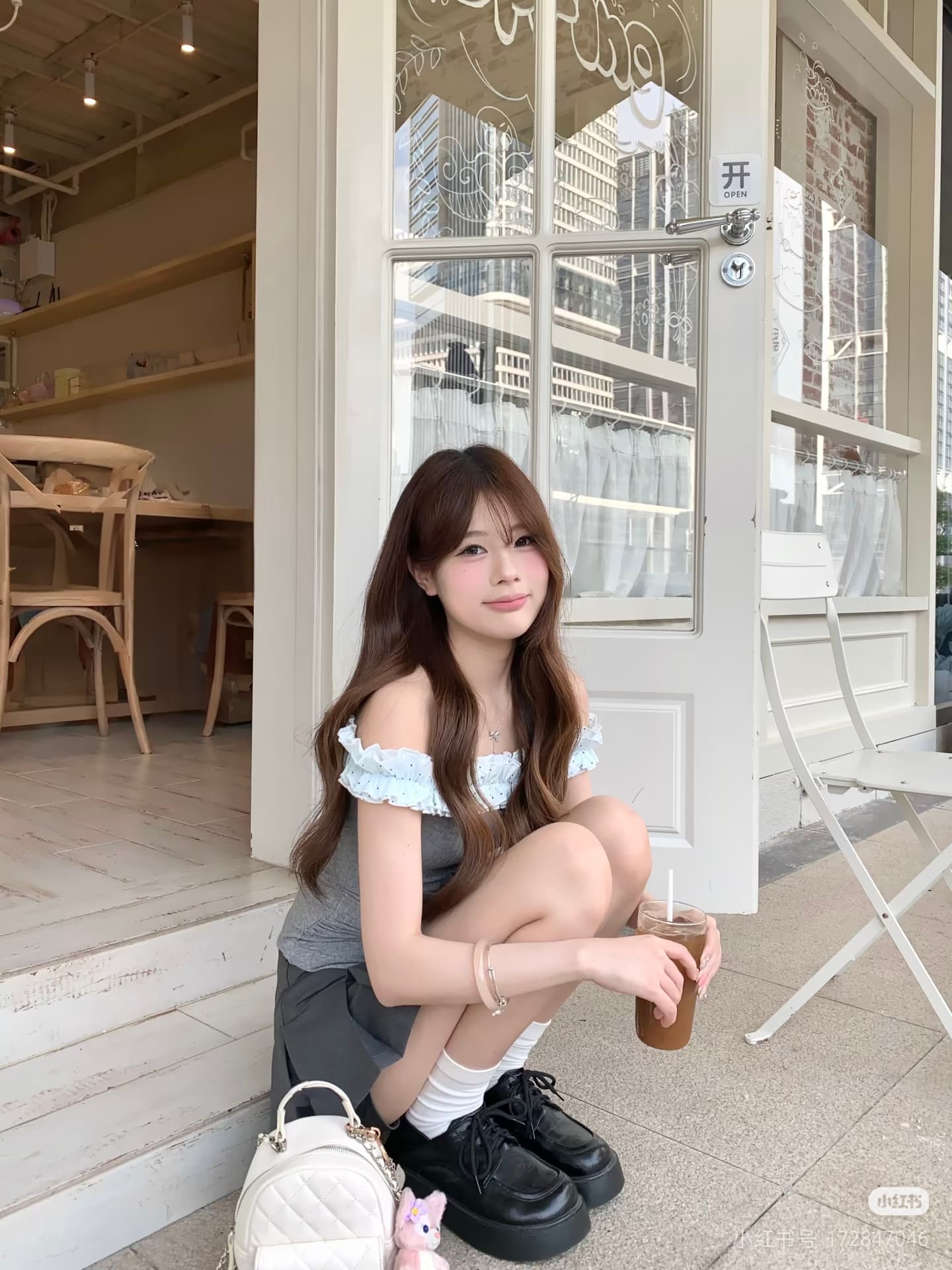 popwest 丨 도트 무늬 레이스 패치워크 오프숄더 허리 수축 티셔츠 여성 여름 섹시함 핫걸 발레 바람 레이스업 세트 상세 이미지 4
