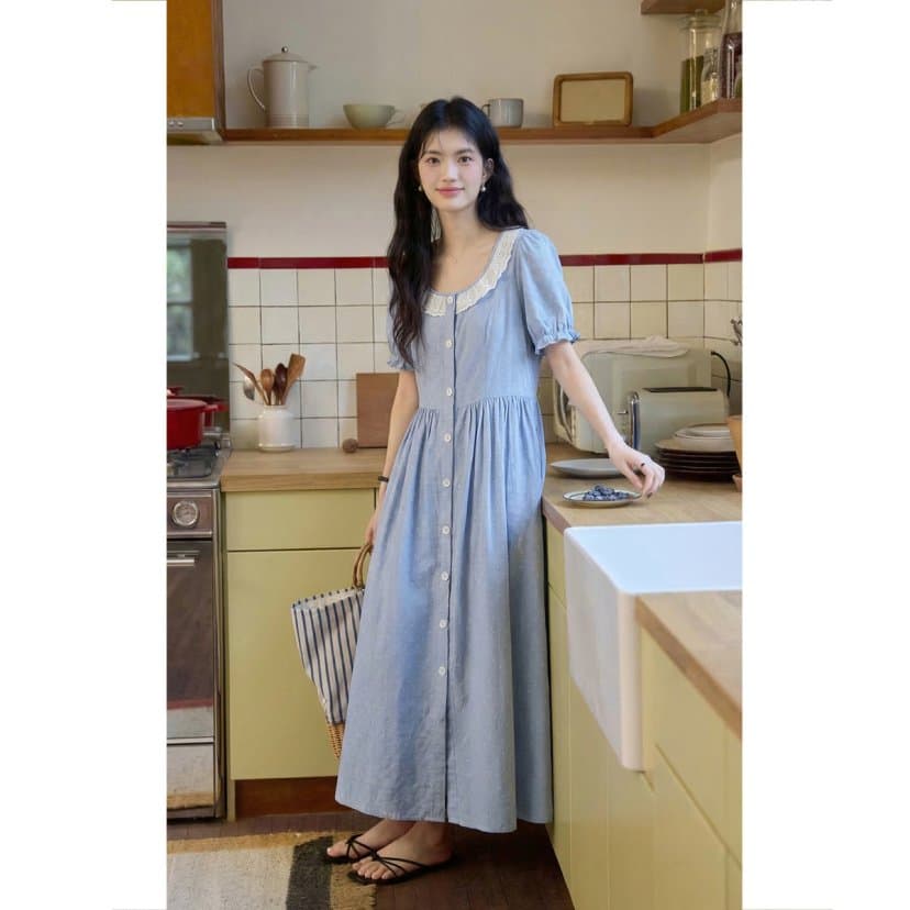 품격 도트 무늬 드레스 여성용 짧은 소매 새로운 프랑스식 거품 소매 휴가 롱 스커트 고급 센스 이미지 2