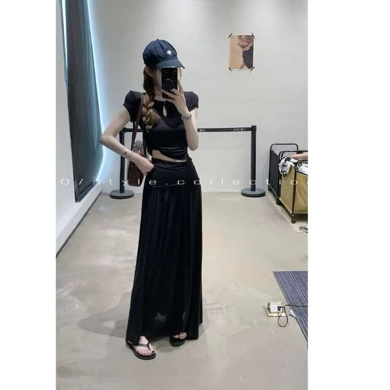 자이언트 잘 생긴 ootd 착용 가져 가라. 전체 집합 새로운 반팔 티셔츠 여성 여름 반신 스커트 캐주얼 투피스 슈트