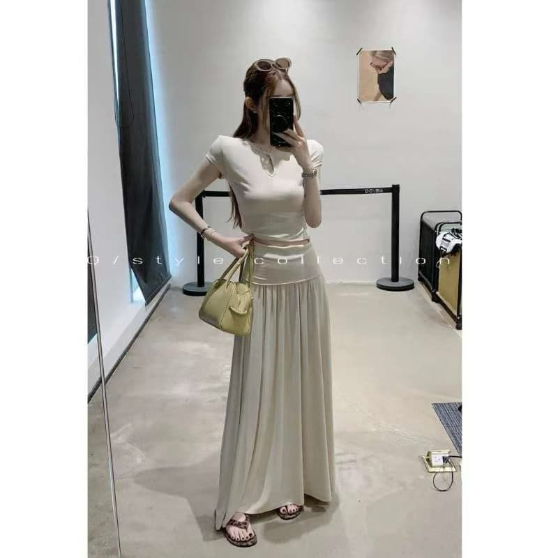 자이언트 잘 생긴 ootd 착용 가져 가라. 전체 집합 새로운 반팔 티셔츠 여성 여름 반신 스커트 캐주얼 투피스 슈트 이미지 4