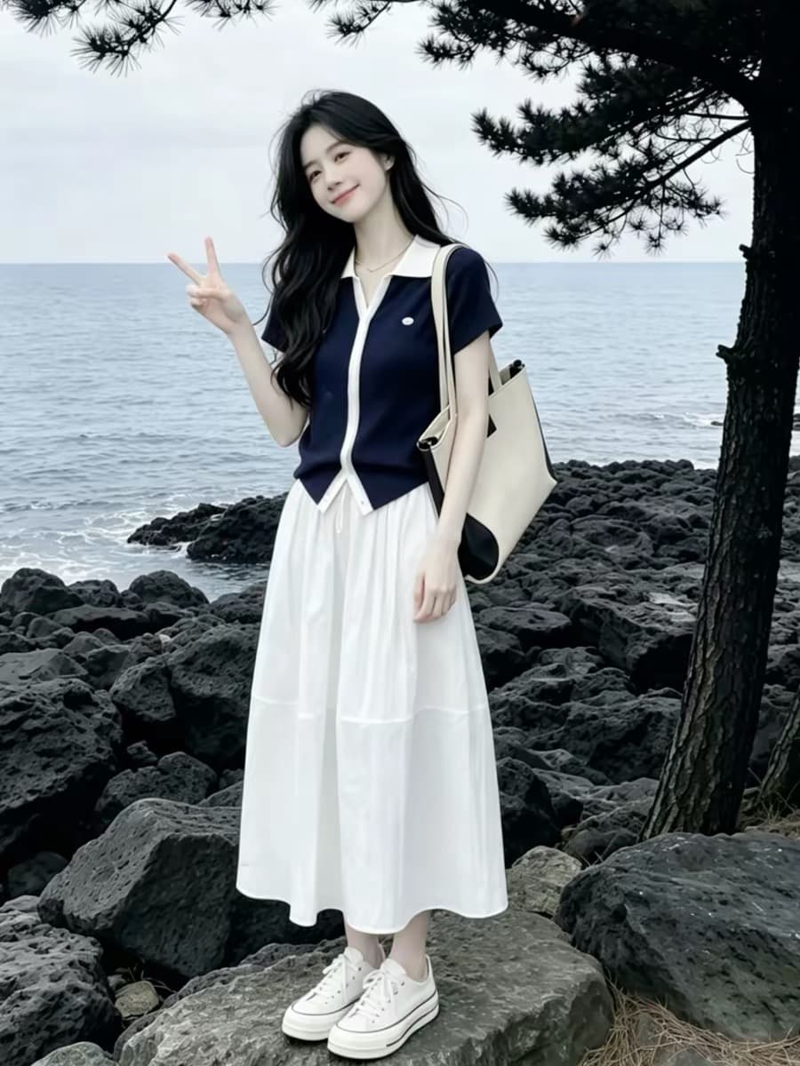 초여름 착용 가져 가라. 전체 집합 2026 슈퍼 화재 작은 대중 아니요 명중 섹션 빛 요리 한 프랑스식 패션 품격 점프 슈트 치마 세트 상세 이미지 1