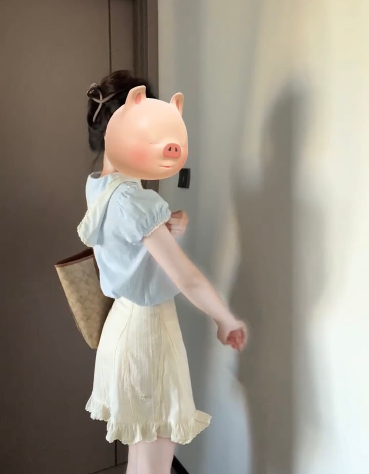 한 인사이드 한 가스 착용 가져 가라. 세트 여성 여름 파란색 해군 칼라 반팔 셔츠 레이스 레이스 반신 스커트 투피스 세트 상세 이미지 3