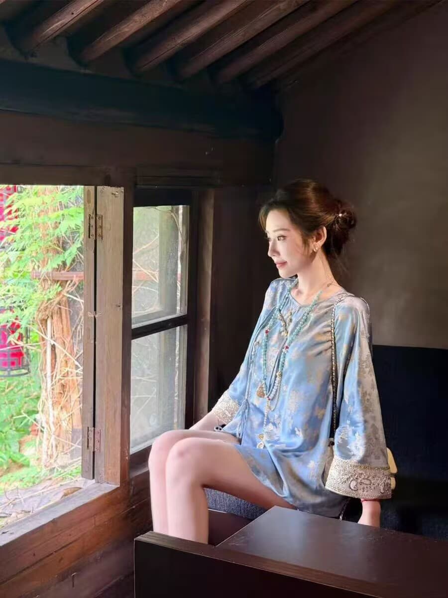 파빌리온 와우 얼음 블루 킹디 사람들 실크 비싼 가스 느긋한 작은 셔츠 반바지 반 스커트 시리즈 상세 이미지 3