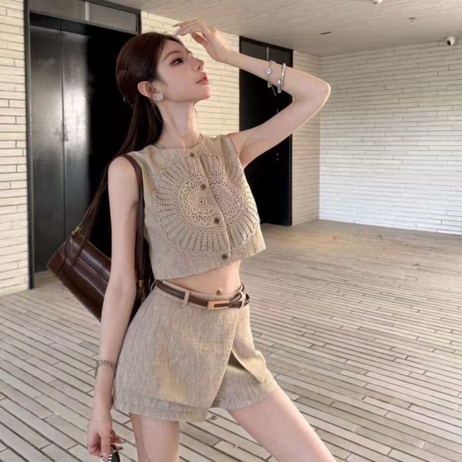 핑크색 새기다 꽃 마음 그림자 디자인 센스 레트로 스타일 홀로우 아웃 레이스 자수 자수 맨위 세트 이미지 2