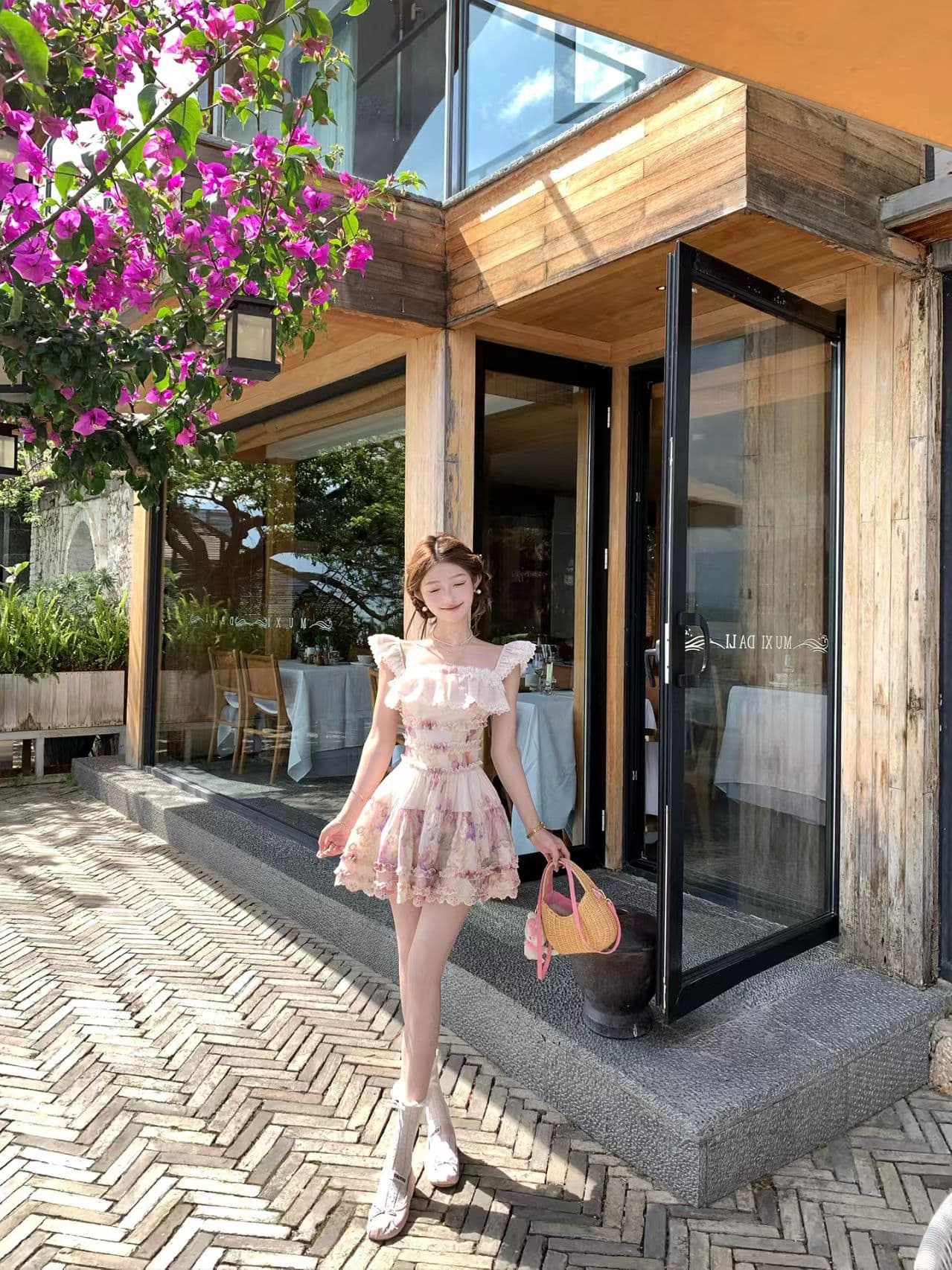 acaine5 28 20 00 95 할인 황혼 꽃 시리아 달콤함 소녀 프릴 꽃무늬 슬립 드레스 이미지 2