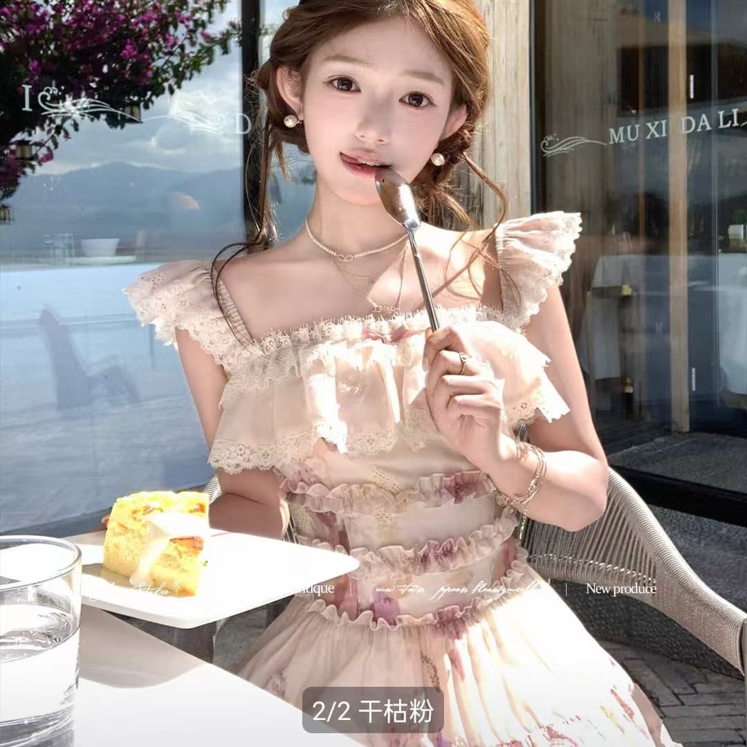 acaine5 28 20 00 95 할인 황혼 꽃 시리아 달콤함 소녀 프릴 꽃무늬 슬립 드레스 상세 이미지 3