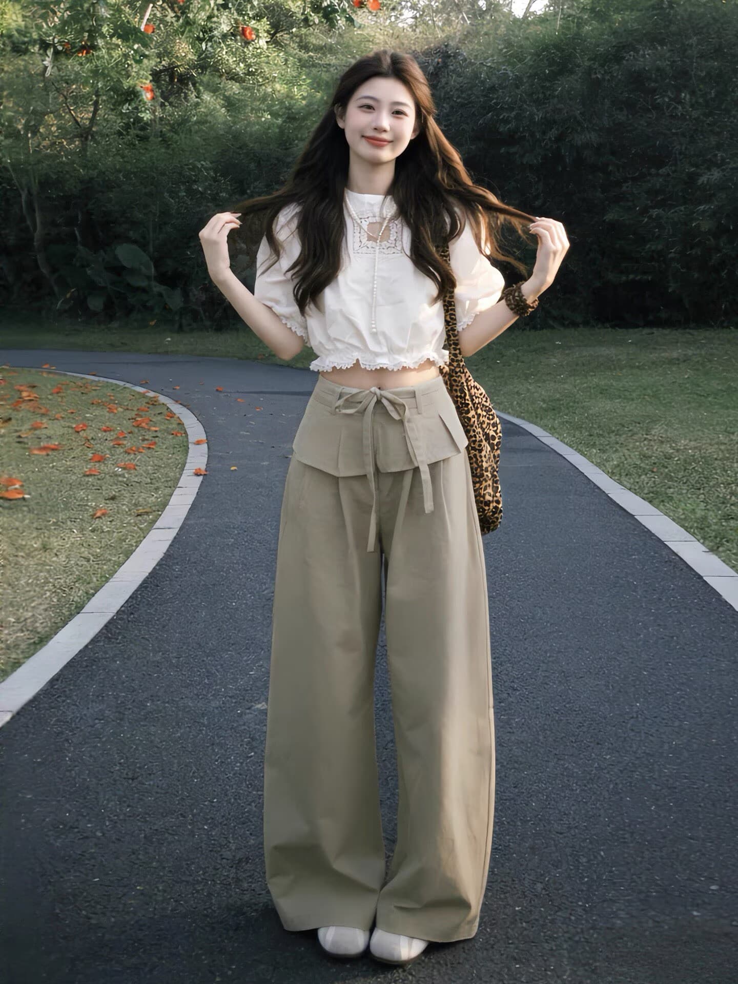 한 부서 그레이트 통해보기 가져 가라. 전체 집합 새로운 화이트 레이스 패치워크 맨위 여성 여름 와이드 레그 팬츠 세트
