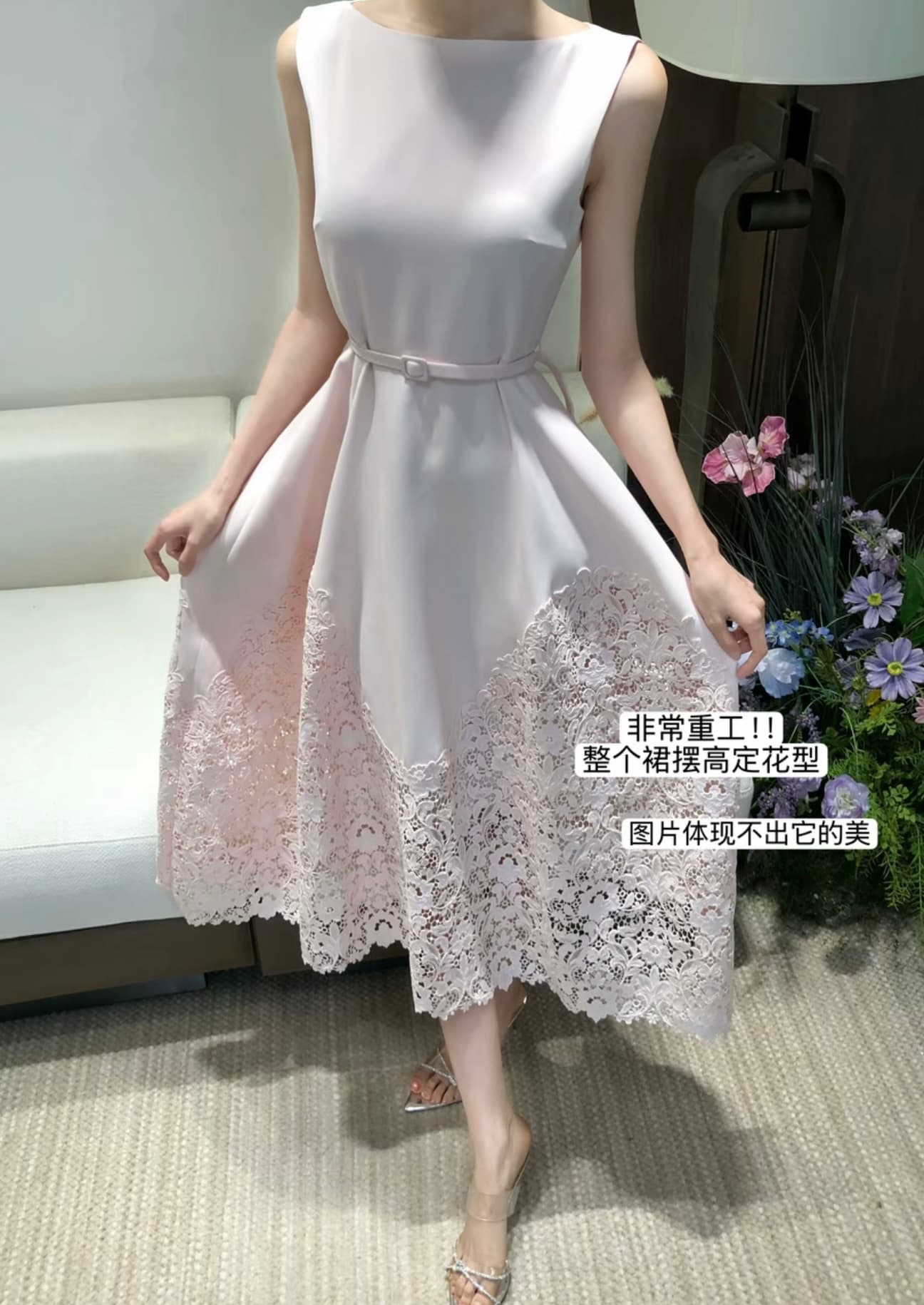 봄날 사역 레이스 꿈 나라 프랑스식 순수한 욕망 바람 허리 수축 민소매 드레스 상세 이미지 2