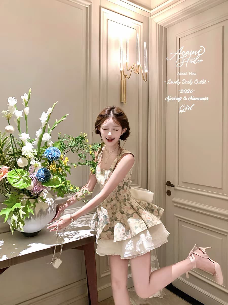 acaine6 8 20 00 95 할인 파리 치엥 무거운 작업 서있는 자르다 꽃잎 치마 드레스