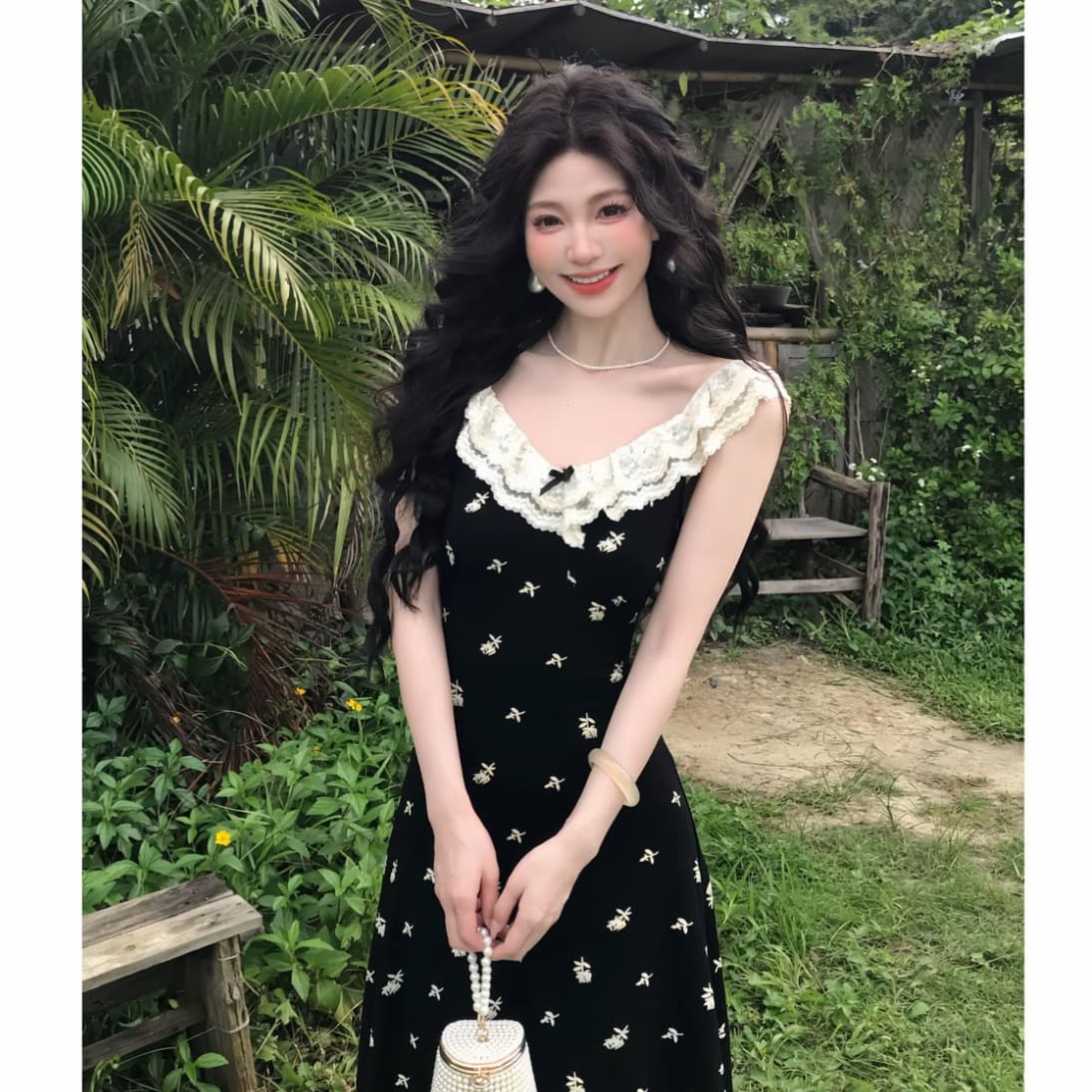 저녁 바람 속삭임 프랑스식 레트로 디자인 센스 여름 신제품 허리 수축 슬림해 보이는 꽃무늬 슬립 연속 드레스 이미지 2