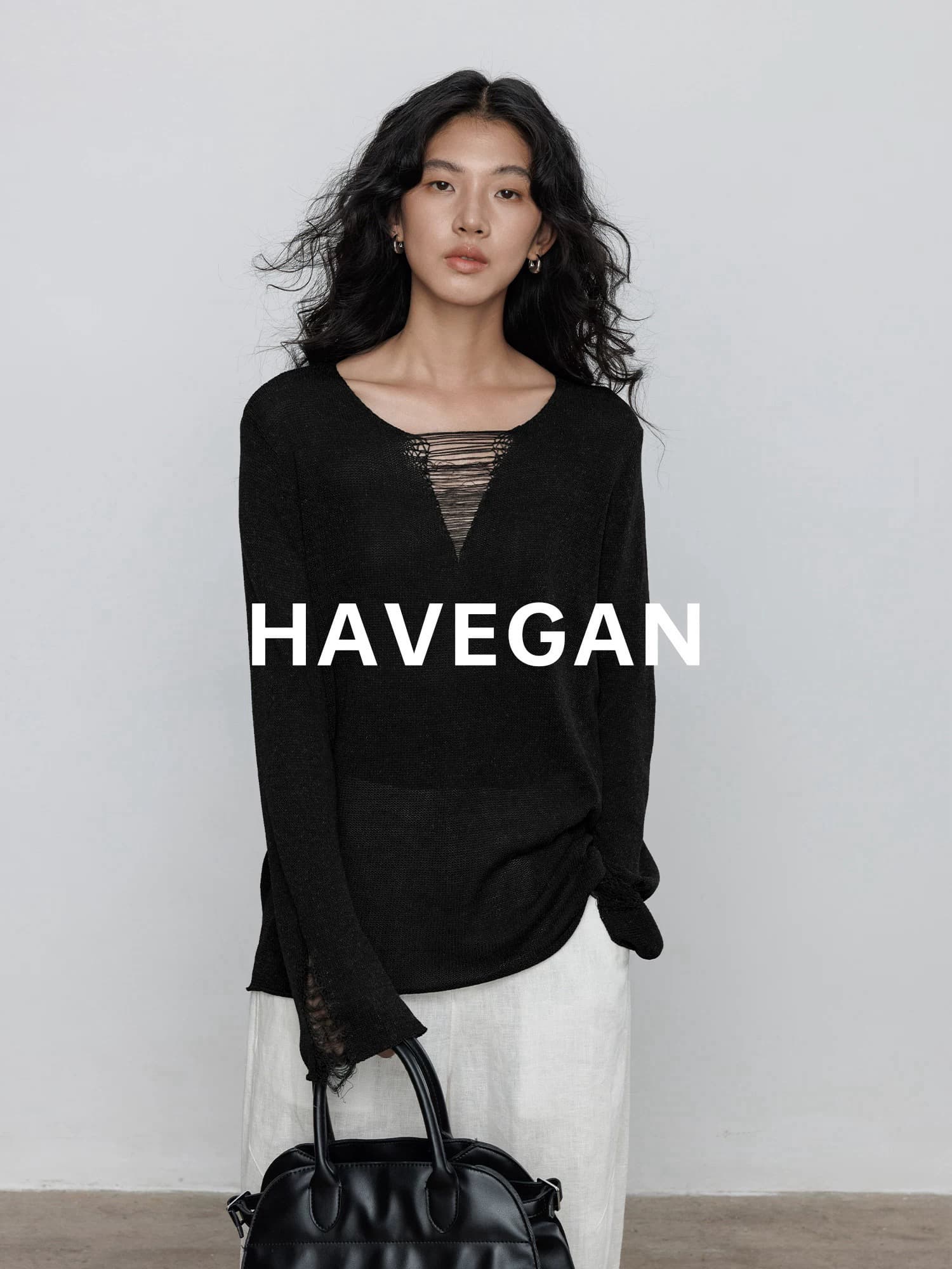 와 객실 havegan 봄 V넥 주간 실크 아마 긴팔 디자인 센스 니트 스웨터 여성 루즈핏 오래된 돈 바람 맨위 이미지 2