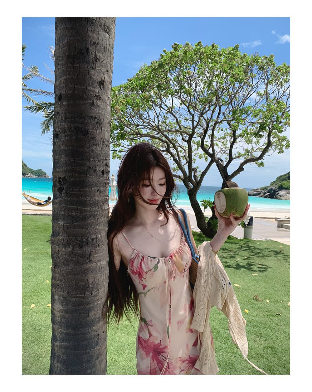 sya 크 사이 작은 웨스트 프랑스식 분말 아름다움 헤일로 염색 프린트 여성 드레스 여름 펌프 Pleat 휴가 롱 코트 튜브탑 슬립 드레스