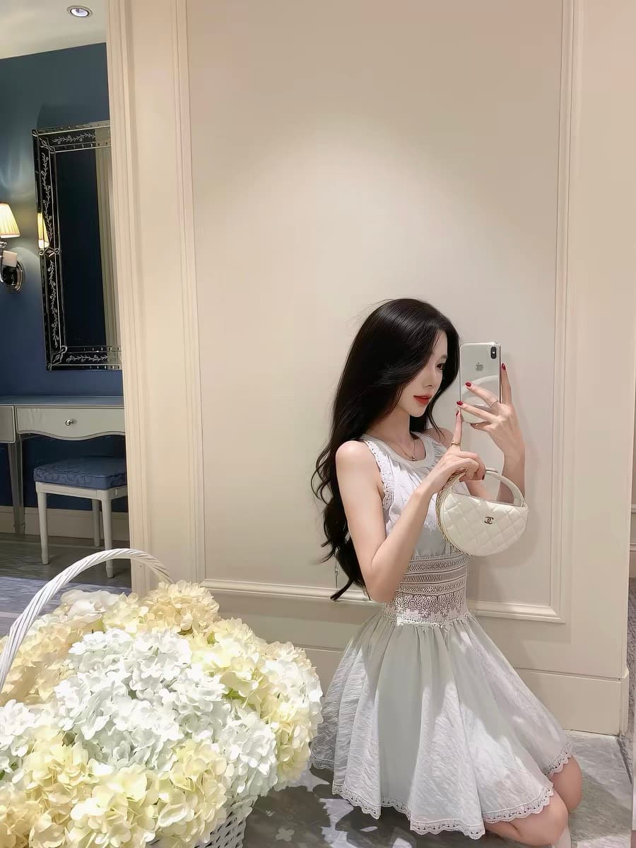 justqin 여름 바람 이야기 새로운 여름 드레스 품격 허리 수축 미니 스커트 섹시함 레이스 여성 드레스 이미지 2