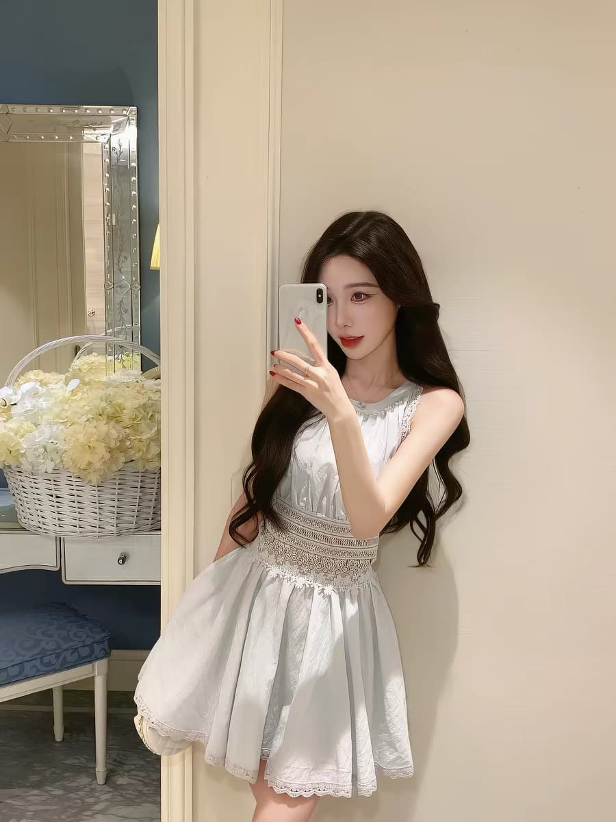 justqin 여름 바람 이야기 새로운 여름 드레스 품격 허리 수축 미니 스커트 섹시함 레이스 여성 드레스 이미지 3
