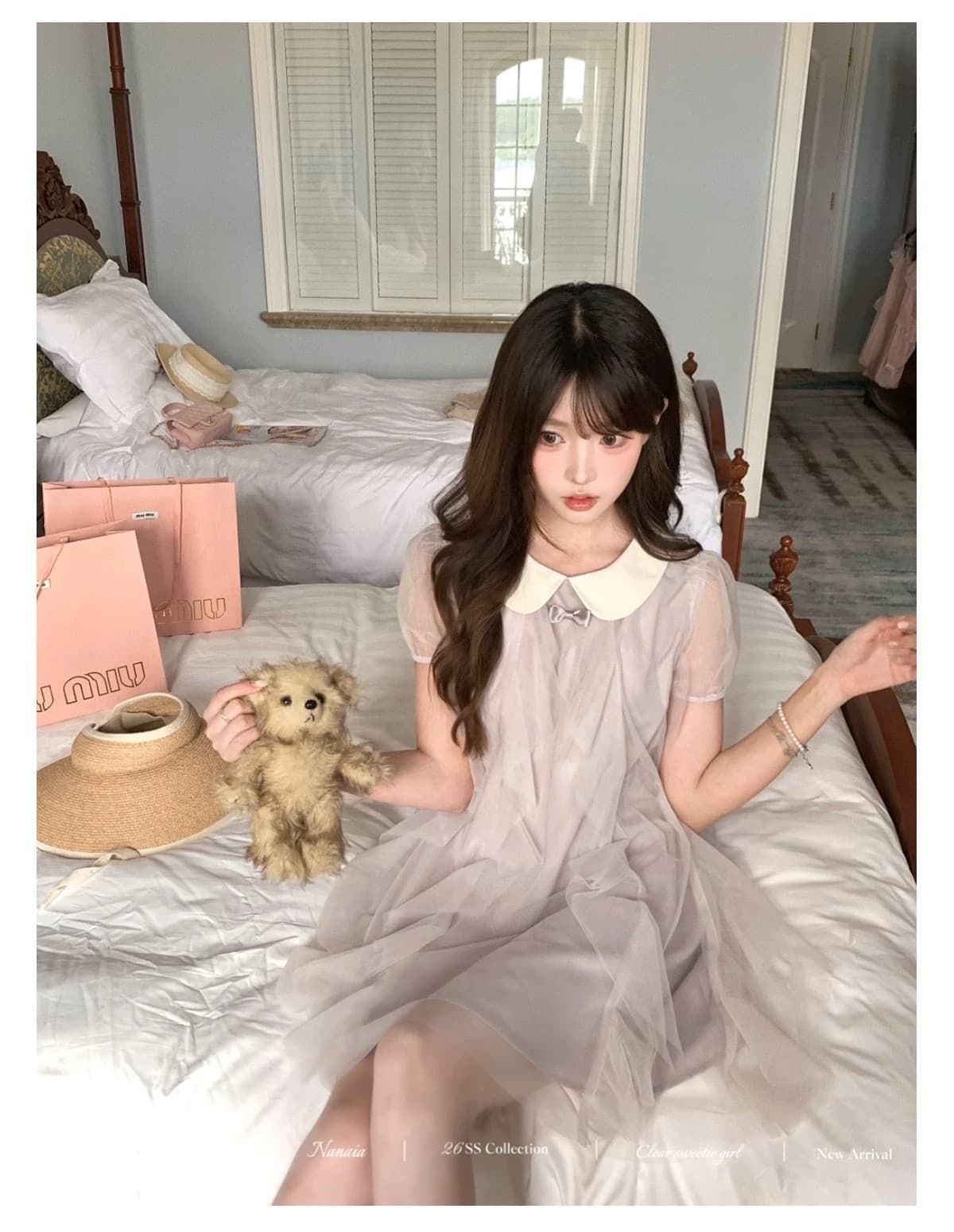 달콤한 수선화 포도 작은 천사 달콤한 스타일 베이비 칼라 여성 드레스 여름 연령 감소 반팔 허리 수축 슬림해 보이는 치마 상세 이미지 4