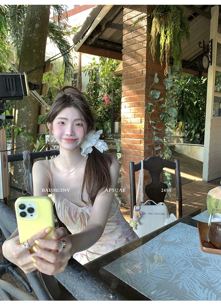 화이트 워터 여성 봄날 작은 꽃 꽃무늬 슬립 레이스 드레스 상세 이미지 8