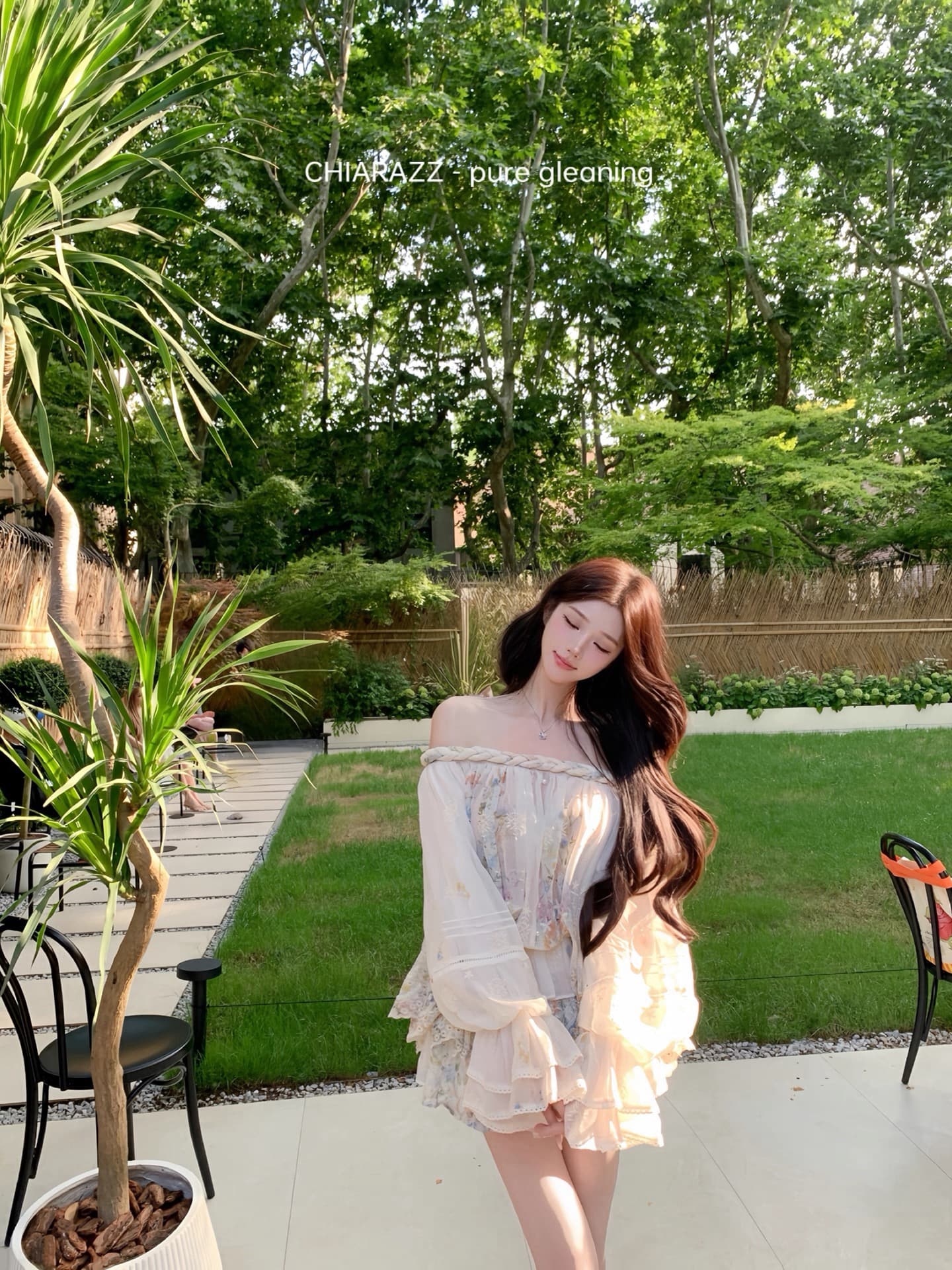 수영장 자오 짜오 26ss 남쪽 법 꽃 다이안 z1m 꽃무늬 자수 꽈배기 맨위 오프숄더 셔츠 반 스커트 세트 그룹 상세 이미지 4