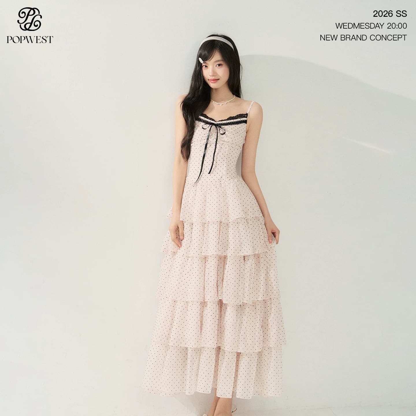 휴일 휴가 바람 핑크색 도트 무늬 슬립 드레스 다중 레이어 레이스 몸매 가꾸기 케이크 롱 스커트 이미지 4
