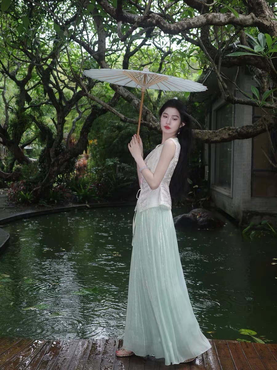 링 茜 거만한 와우 구름 객실 棠 꽃 새로운 중식 무거운 작업 구슬 조각 자수 조끼 여자 여름 도루 센스 암퇘지 빛 와이드 레그 팬츠 이미지 4