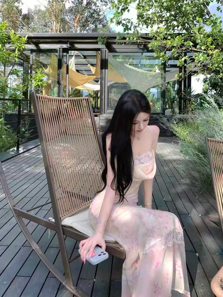 jayky yang 꽃 신 푸 로라 프랑스식 흔들다 칼라 레이스 조각 드레스 프린트 롱 코트 슬립 드레스 상세 이미지 2