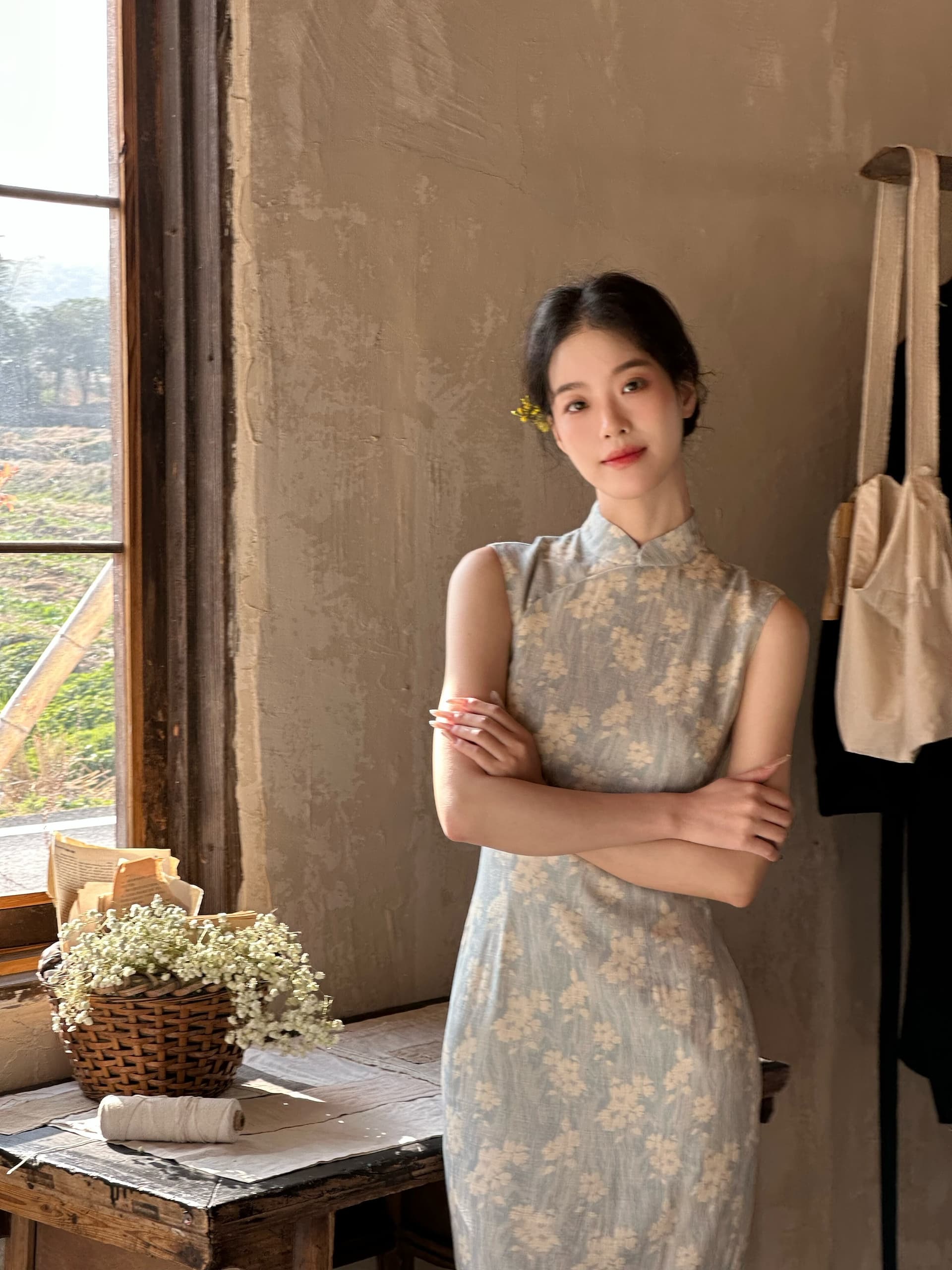 ti 리프트 灼灼 하늘색 항구 일 중식 개선 민소매 국풍 롱 코트 치파오 봄 여름 품격 롱 스커트 상세 이미지 10