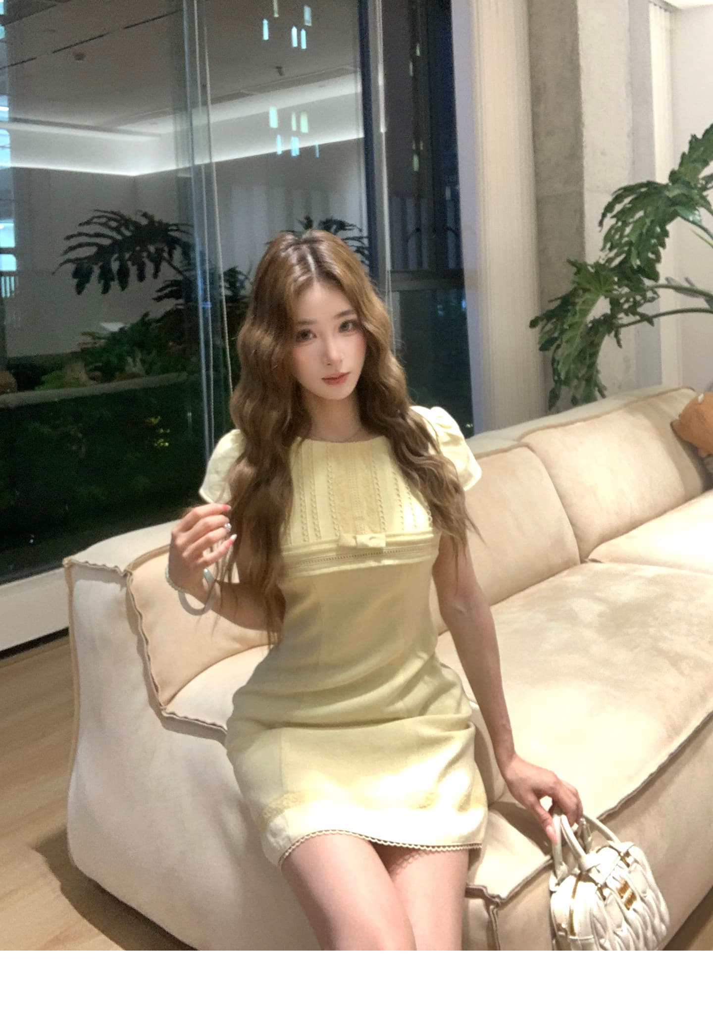 barbchill 작은 예쁜 허리 프랑스식 천 골드 면 린넨 여성 드레스 여름 허리 수축 타이트 스커트 미니 스커트 상세 이미지 5