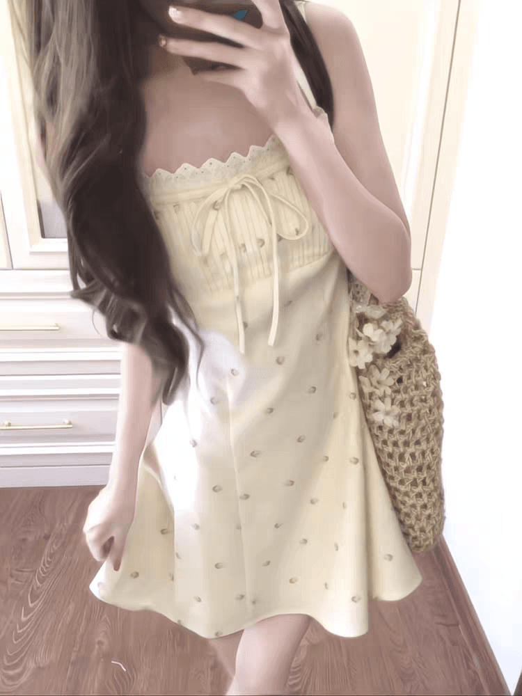 우아함 천 금빛 바람 꽃무늬 슬립 드레스 여름 새로운 허리 수축 슬림해 보이는 분위기 센스 부드러운 A라인 스커트 상세 이미지 1