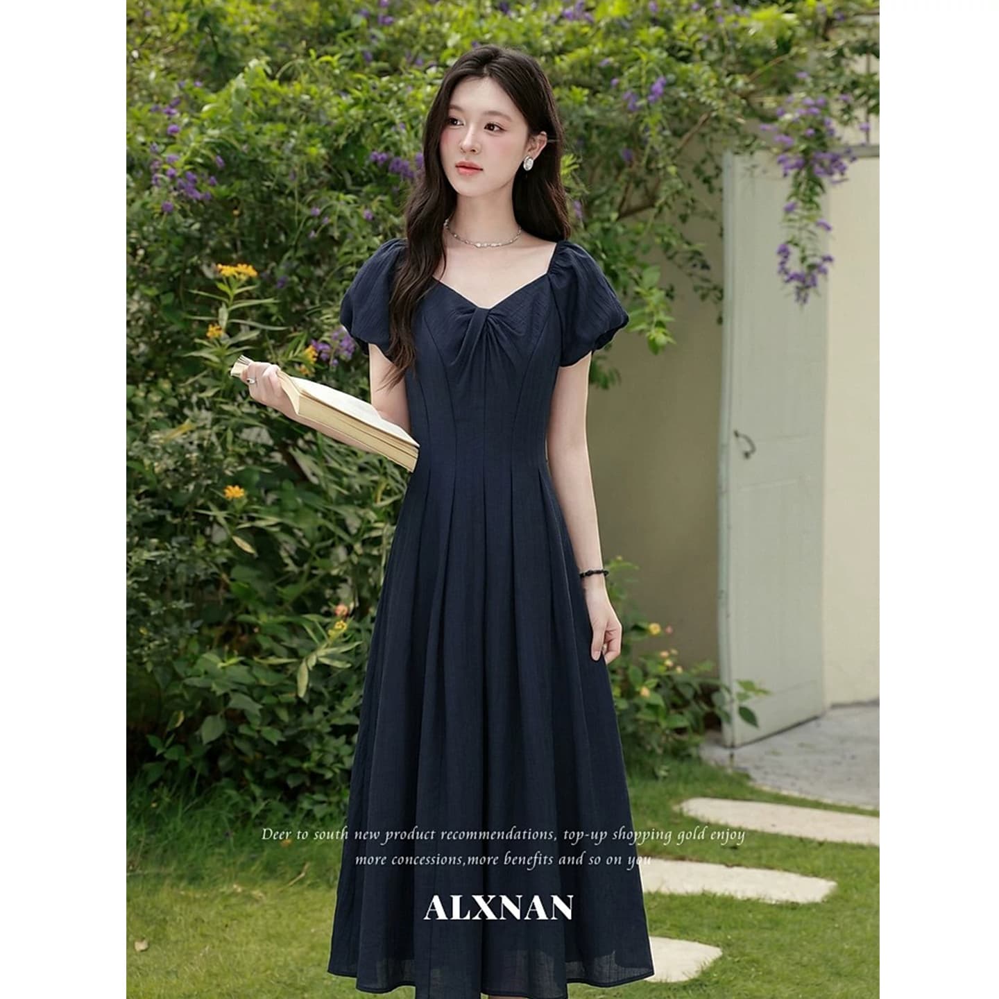 부드러운 분말 팅 블루 프랑스식 라이트 핑크 여성 드레스 여름 새로운 고급 품격 롱 코트 치마 이미지 4