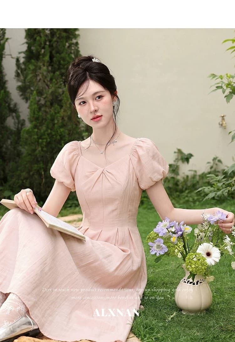 부드러운 분말 팅 블루 프랑스식 라이트 핑크 여성 드레스 여름 새로운 고급 품격 롱 코트 치마 상세 이미지 10