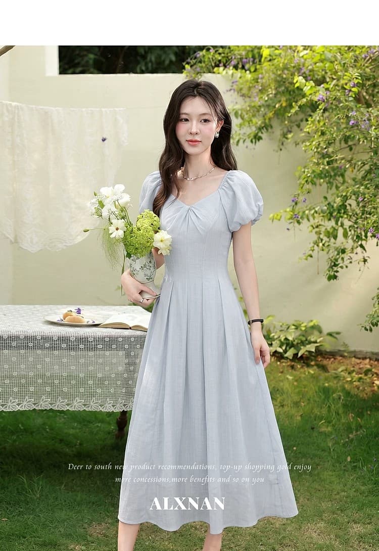 부드러운 분말 팅 블루 프랑스식 라이트 핑크 여성 드레스 여름 새로운 고급 품격 롱 코트 치마 상세 이미지 18