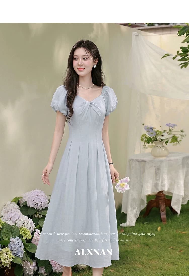부드러운 분말 팅 블루 프랑스식 라이트 핑크 여성 드레스 여름 새로운 고급 품격 롱 코트 치마 상세 이미지 21