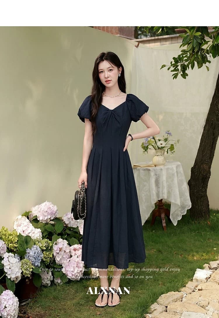 부드러운 분말 팅 블루 프랑스식 라이트 핑크 여성 드레스 여름 새로운 고급 품격 롱 코트 치마 상세 이미지 25
