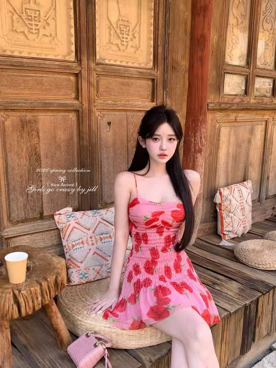 jill 대 자매 rosalie 부드러운 레이스 치마 그리고 스타일 작은 장미 순수한 욕망 허리 수축 슬림해 보이는 드레스 상세 이미지 2