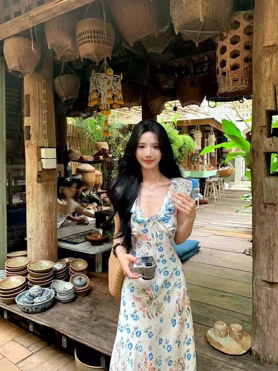 하나 달콤한 복숭아 yikett 꽃 꽃 바다 꽃무늬 여성 드레스 여름 슬립 꼬집기 허리 원피스 작은 치마 상세 이미지 2