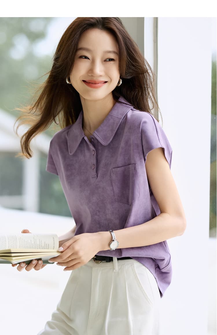 캐주얼 polo 헤일로 염색 바람 여성 셔츠 티셔츠 봄 여름 새로운 캐주얼 편안함 티셔츠 상세 이미지 11
