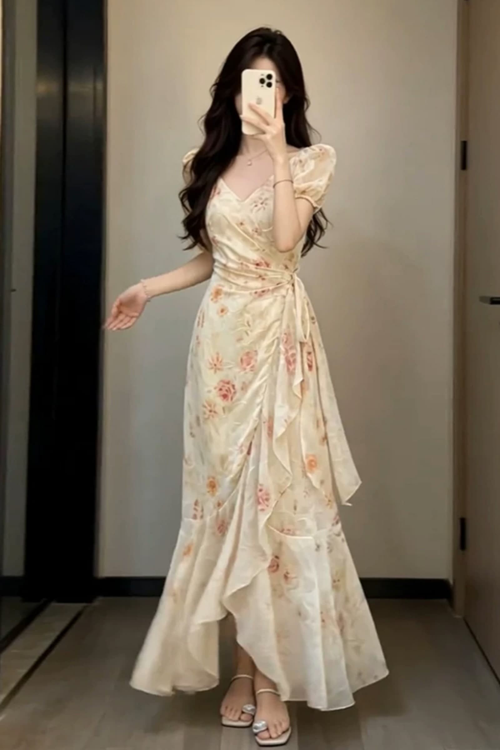 대 eees 매력적인 꽃 상황 여름 낭만주의 ~ 중 치마 하나 슬라이스 스트랩 프랑스식 낭만주의 프린트 드레스 상세 이미지 6