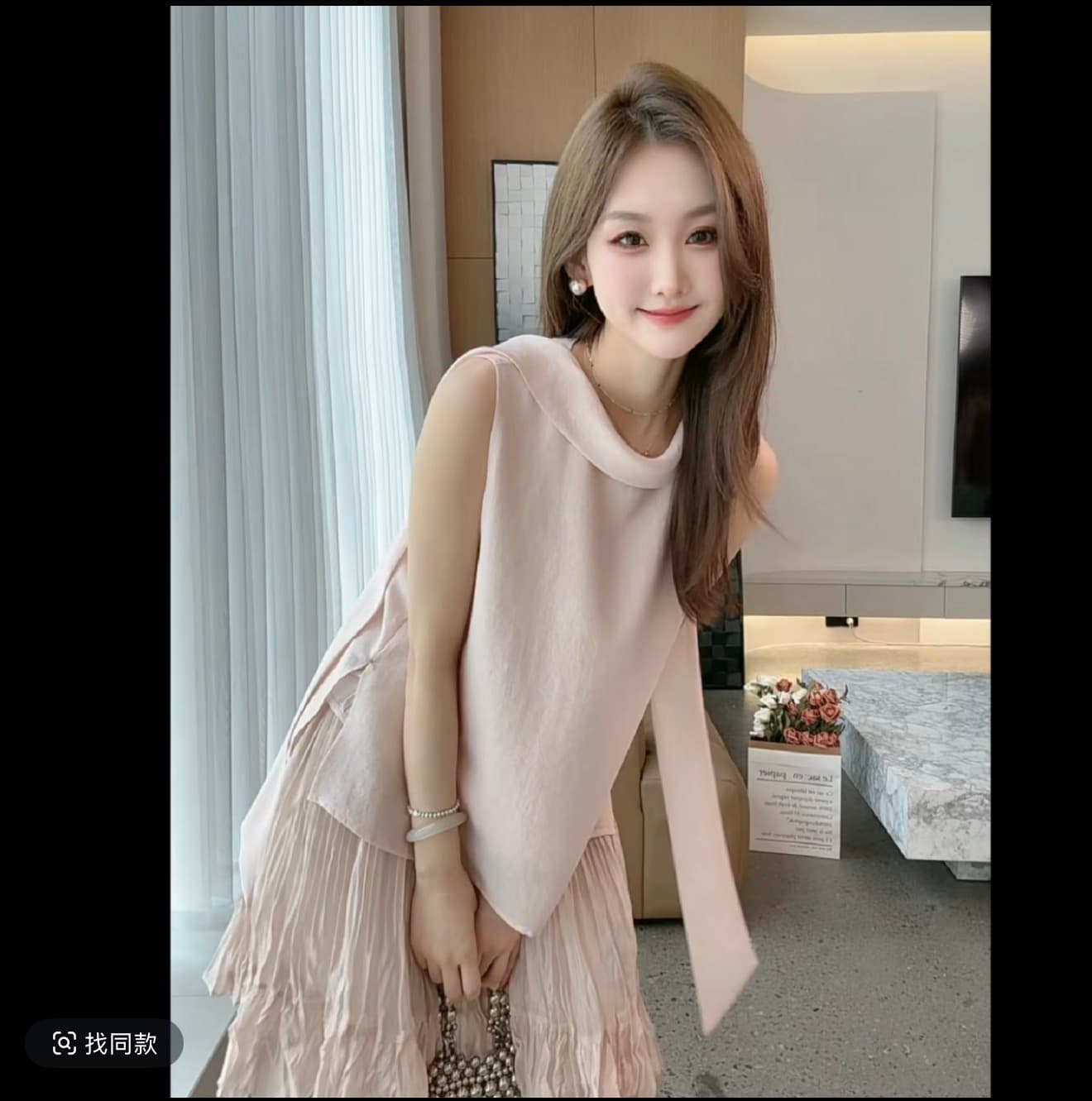 shaweleven 디자이너 높음 세트 고급 센스 알몸의 분말 라운드 넥 민소매 맨위 프릴 반신 스커트