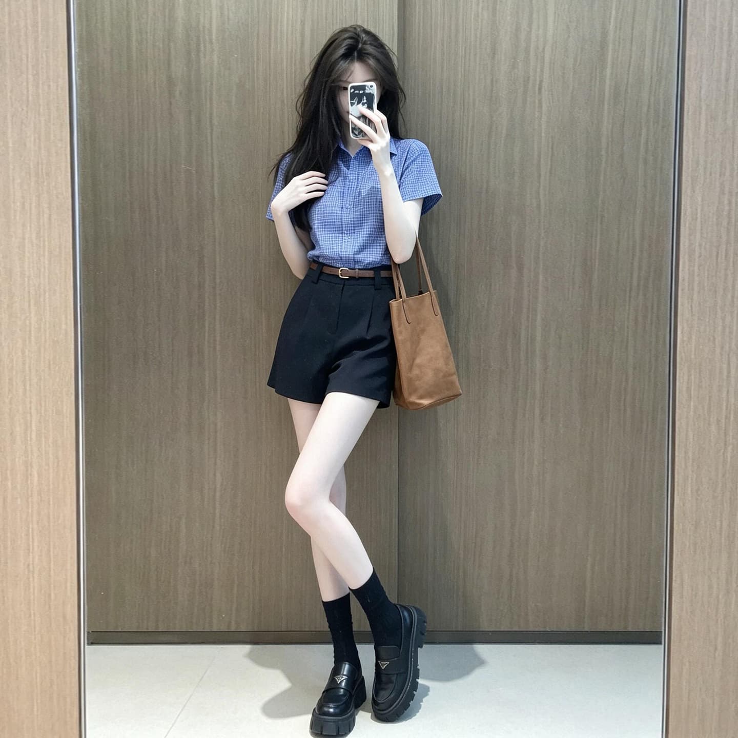 자이언트 잘 생긴 ootd 착용 가져 가라. 전체 집합 2026 새로운 폭발 파란색 반팔 여성 셔츠 여름 반바지 투피스 슈트 이미지 4