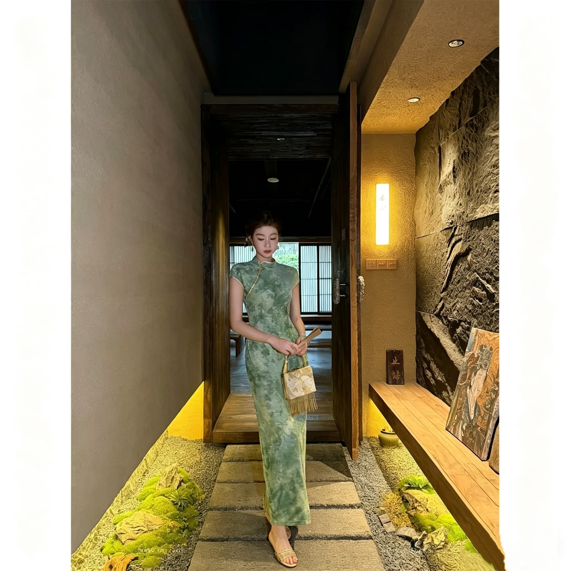 천 산 黛 젠 새로운 중식 치파오 여성 슬림해 보이는 튀김 색상 드레스 이미지 3